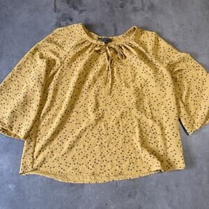 Olivia & Martin Womens Blouse Yellow Polka Dot Boho Peasant Tie Front‎ XL